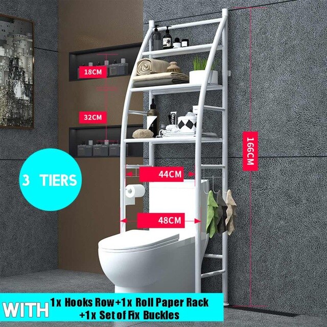 Storage Shelf Bathroom Space Saver Storage Shelf Over Toilet With Roll Holder And Towel HookKitchen Washing Machine Storage Hold: Toilet shelf white