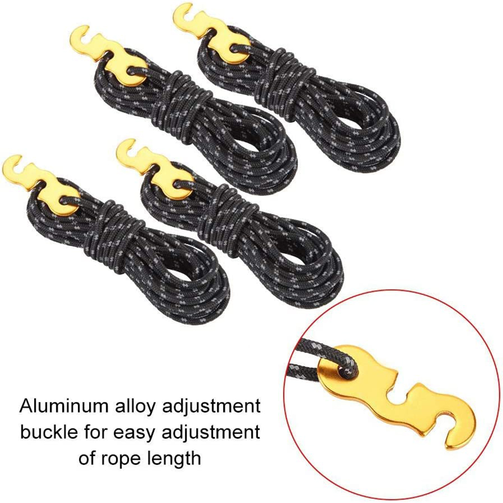 Cordes de tente réfléchissantes pour l'extérieur, 4 pièces, corde de Camping avec ajusteur de lignes en aluminium, pochette de tendeur pour auvent de bâche de tente