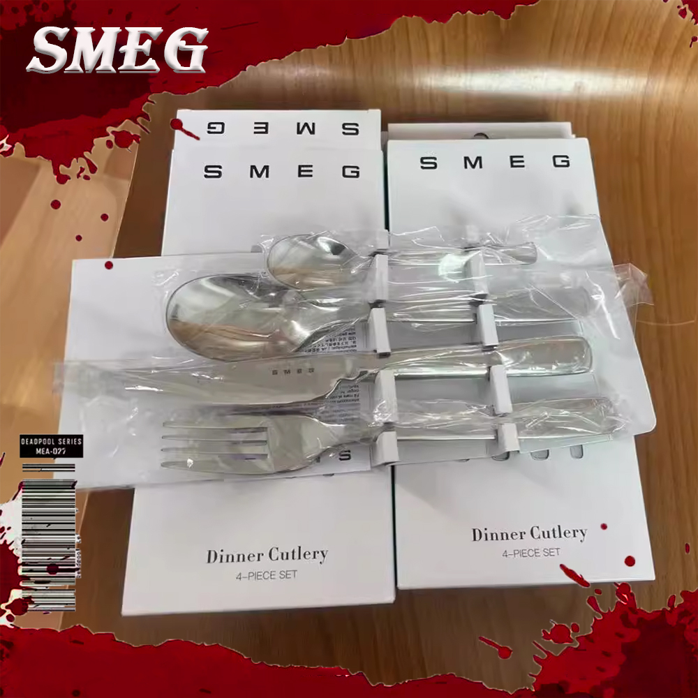 IN Voorraad SMEG Westerse Voedselmessenset Thuis 316 Roestvrij Staal Europese Hoogwaardige Steakmes En Vork Zilver 4-delige Lakenset