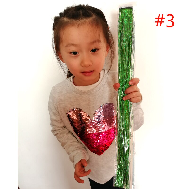 1pc fairy hair tinsel kit varmebestandig pack clip skinnende glitter hair extensions tilbehør til børn piger kvinder 13 farver 45cm: 1pc farve 3