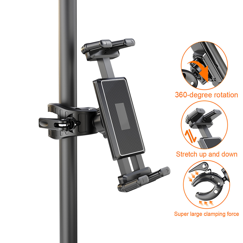 OUTMIX Verstelbare Tablet Telefoon Standhouder voor Loopband/Spinfiets/Kinderwagen/Rolstoel/Golfkar/Muziekstandaard/Staande fiets