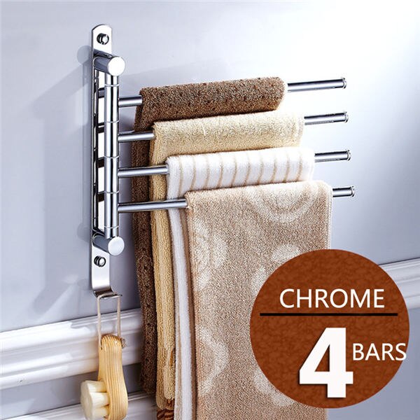 Rvs draaibare badkamer wandrekken chroom spiegel gepolijst & zwarte handdoekhouder met haken keuken: Chroom 4 staven