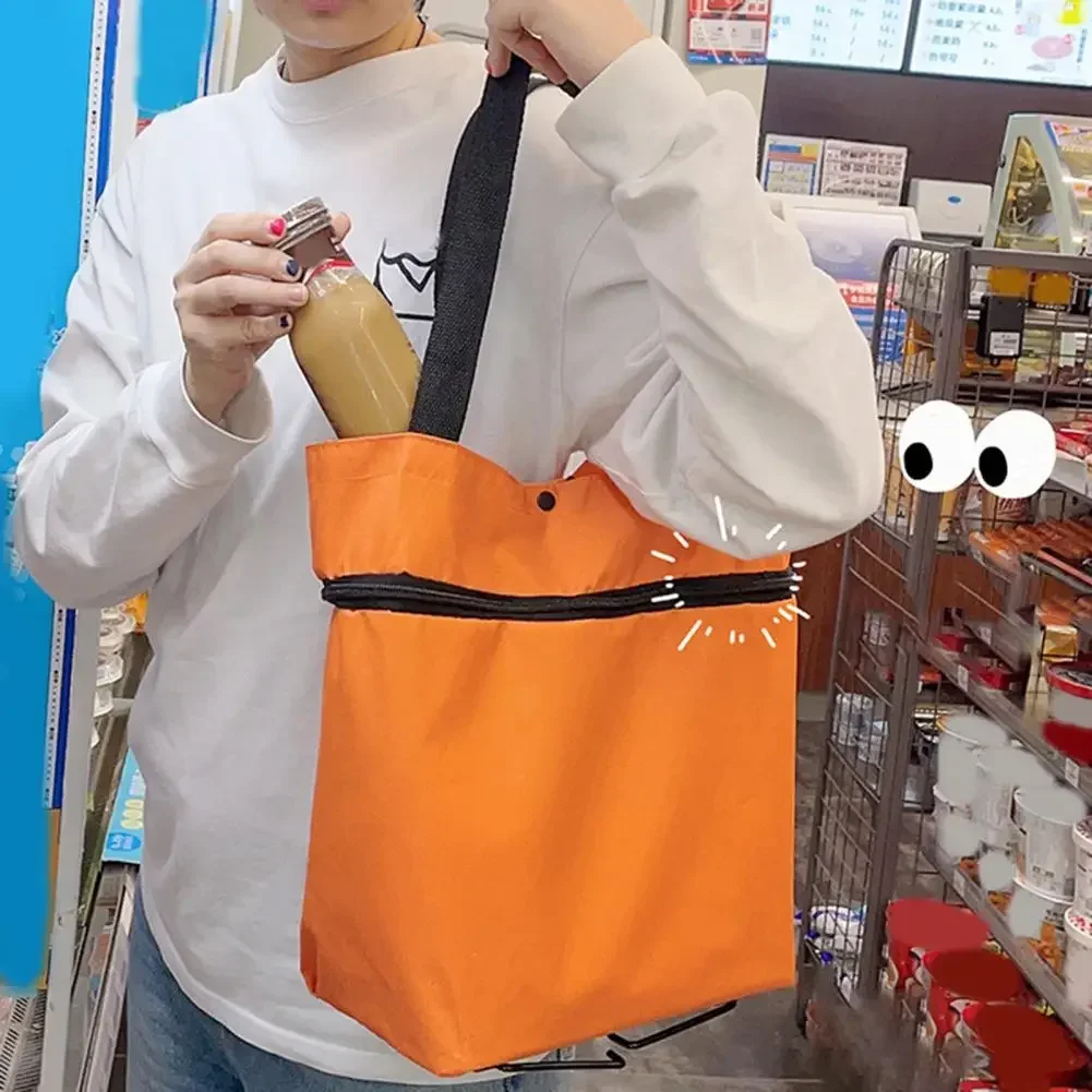 Shopping Bag with Pockets Versatile Portable Shopping Cart oldable with Wheels for Shopping Traveling folding bag hang big bags