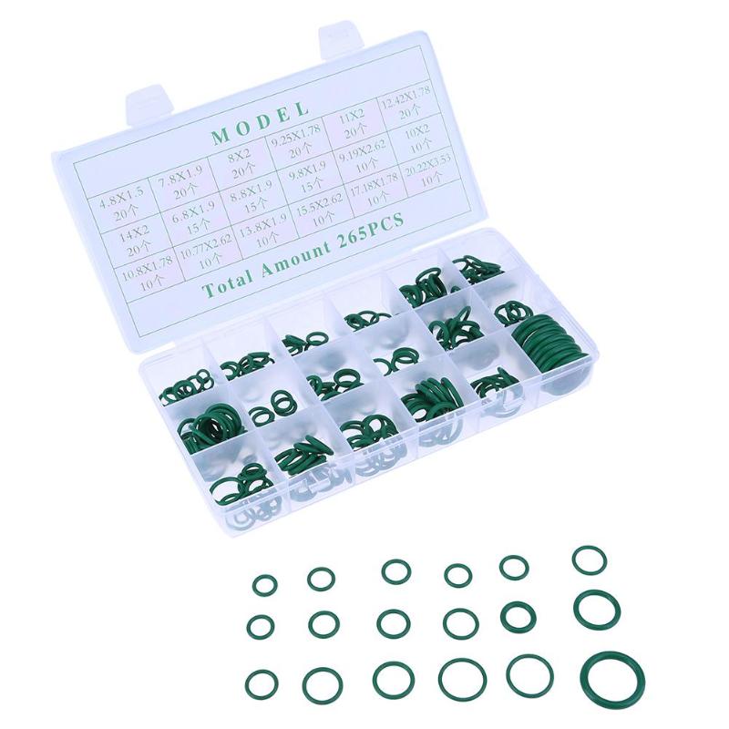 Kit surtido de 265 Uds., Kit de juntas tóricas de aire acondicionado HNBR para coche, herramienta de juego de juntas: green