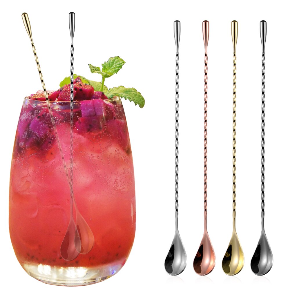 1PC Stainless Steel Stirring Cocktail Spoons Spiral Teadrop Spoon Bartender Tools Eco-Friendly Kitchen Supplies Accessories