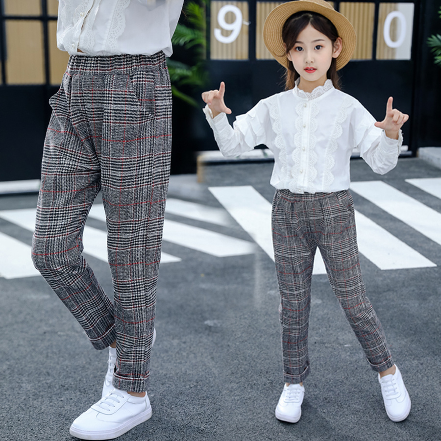 Pantaloni invernali per ragazze Leggings scozzesi pantaloni per bambini pantaloni dritti in cotone con Legging completo autunno pantaloni per bambini per il 110-160