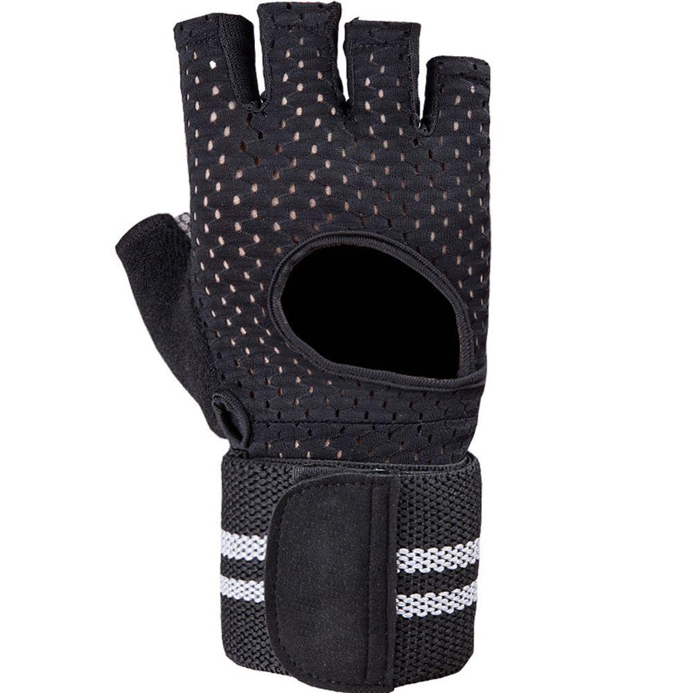 Guanti da sollevamento pesi professionali palestra cinturino da polso cinturino con manubri bilanciere allenamento muscolare bodybuilding sport guanti da fitness: nero / L