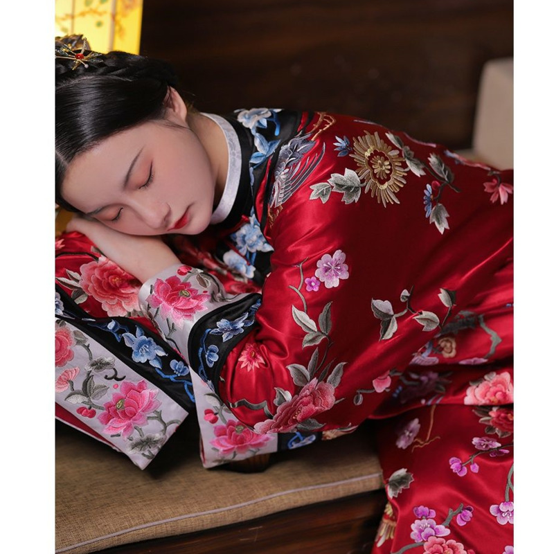 Cheongsam largo con estampado de vino tinto, temperamento Vintage, arte tradicional , de estilo étnico Qipao, vestido chino para mujer, novedad