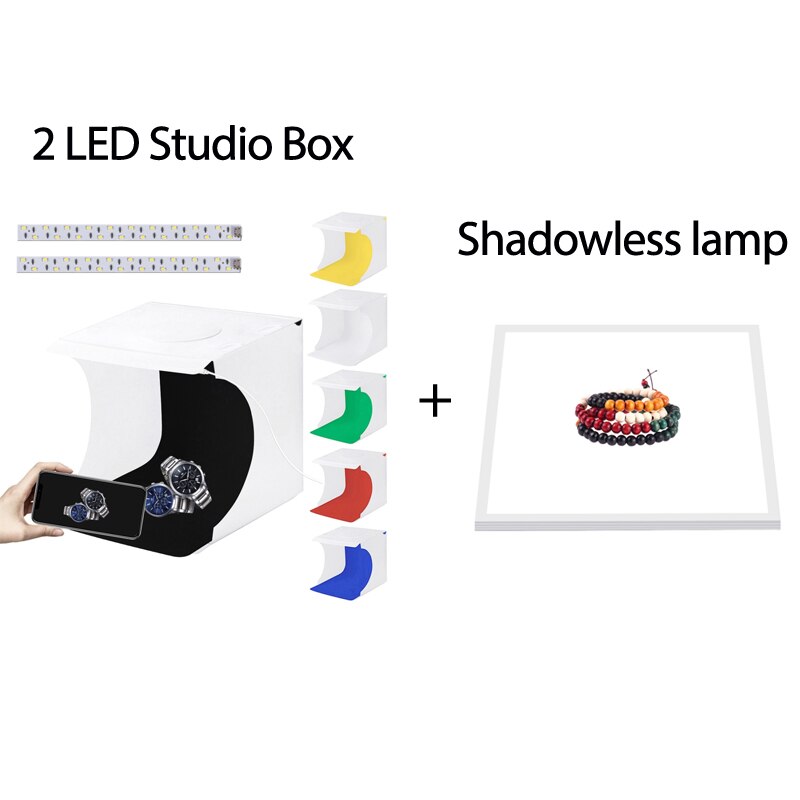 PULUZ 8.7 inch Portable LED Photo Studio Box Tabletop Shooting Light Box Tent Photography Mini Box Softbox Set Display Lightbox: 2 LED Box n Panel