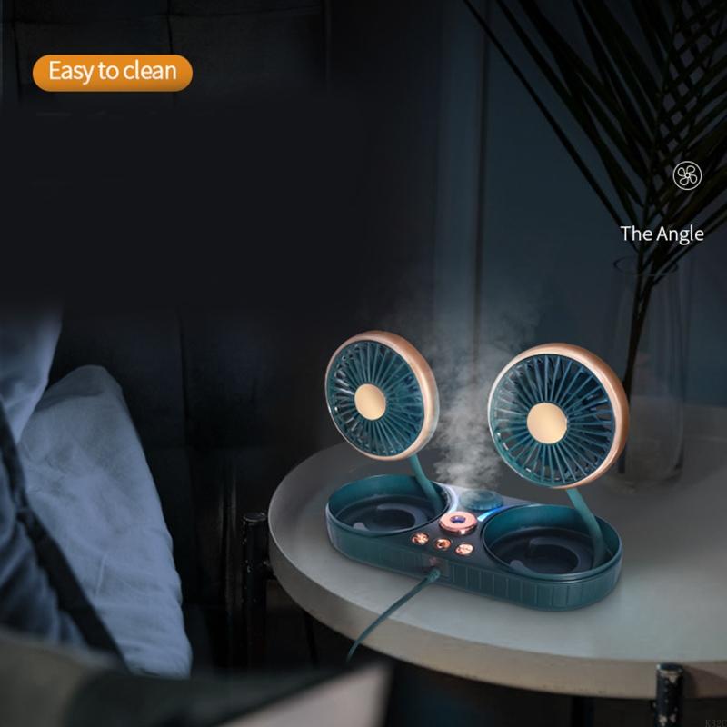 K32C Driver 2 in 1 Humidifier Fan USB Dual for Head Car Cooling Fan 360 Degree Campin
