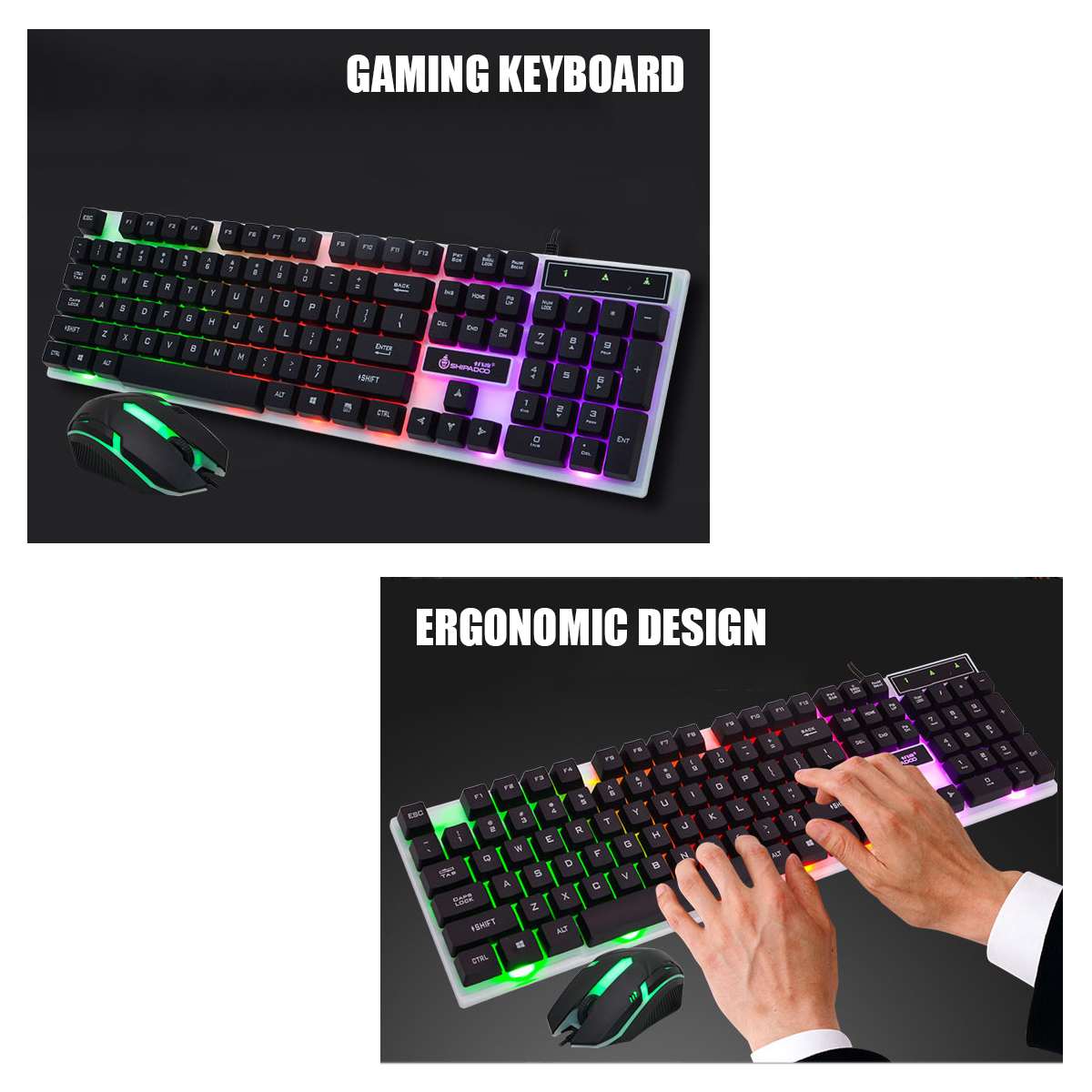 USB Wired 104Key RGB Backlit Wired Mechanical Gaming Keyboard and 1600DPI Gaming Mouse Set for PC Laptop MacTV Office Supplies