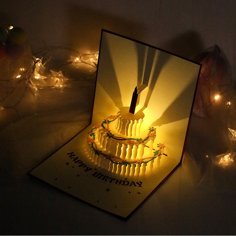 Carte de joyeux anniversaire 3D pour enfants, carte de musique à gâteau d&#39;anniversaire pour femme et mari, cartes de vœux Pop-Up, cartes postales, avec enveloppe