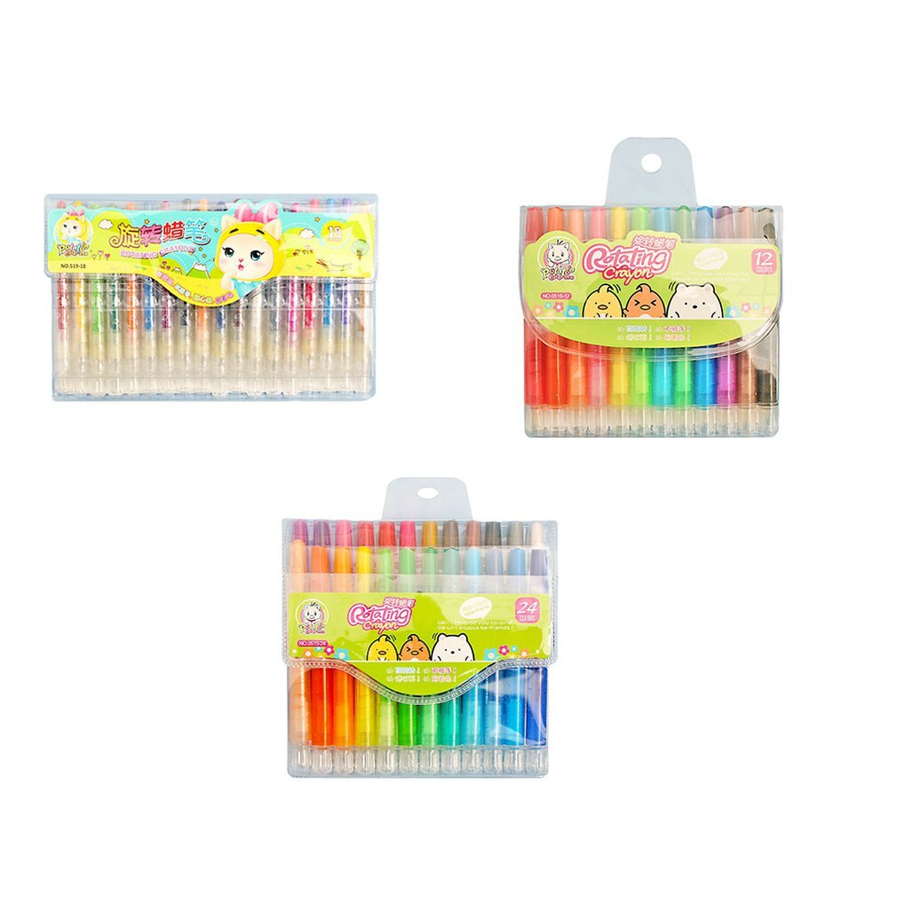 Children's Rotating Crayons Cartoon 18 Colors 12 Colors 24 Colors Oil Pastel Painting Pen Crayons for Kids