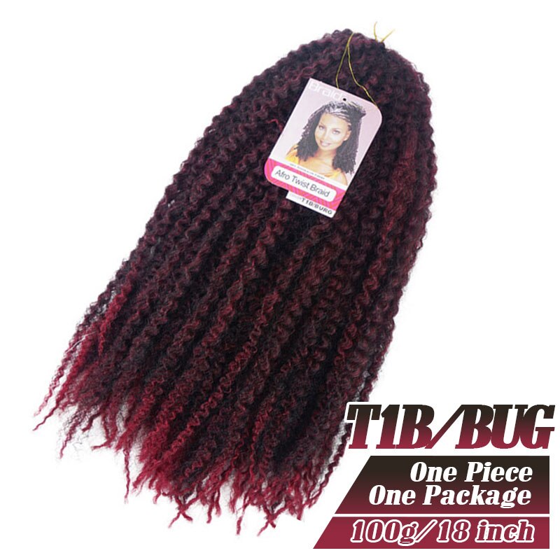 18 Inch Marley Braids Twist Crochet Braiding Hair Burgundy Synthetic Afro Kinky Curly Marley Braids Hair Extensions: T1BiBUG