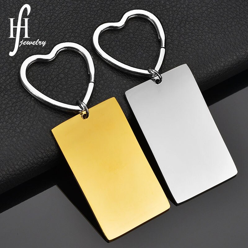 Coole hartvormige sleutelhanger met letters, 304 roestvrijstalen rechthoekige vierkante sleutelhangers met hartjes: Belettering