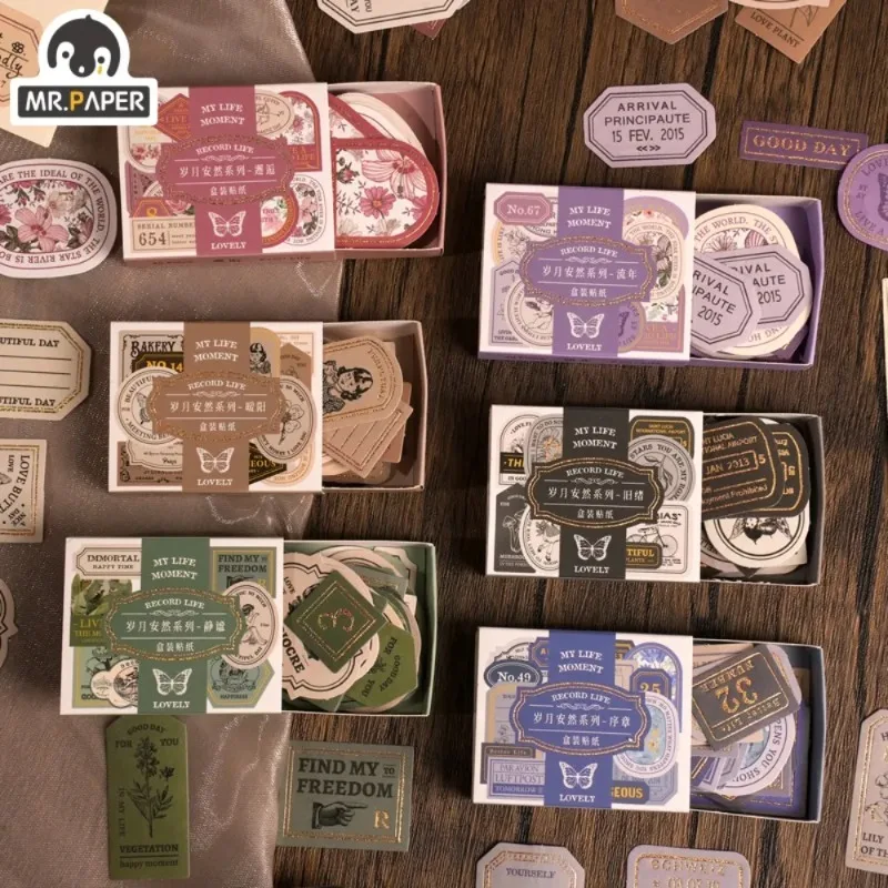 Mr. Paper 40 unids/caja etiquetas adhesivas Vintage notas decorativas pegatinas escritas a mano DIY materiales de Collage hechos a mano papelería