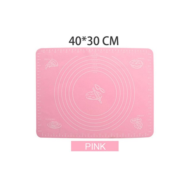 Tapis de cuisson multicolore en Silicone, 70/50/40cm, plaque de pâte à Pizza, à rouler souple, pour couper la pâte à gâteau Fondant, ustensiles de cuisson: Pink 40X30cm