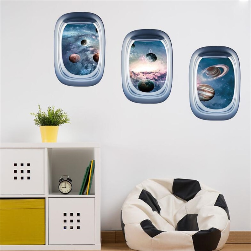 3D Spaceship Window Wall Stickers For Children's Room Bedroom Living Room Wall Decoration Door Sticker Art Mural: Default Title