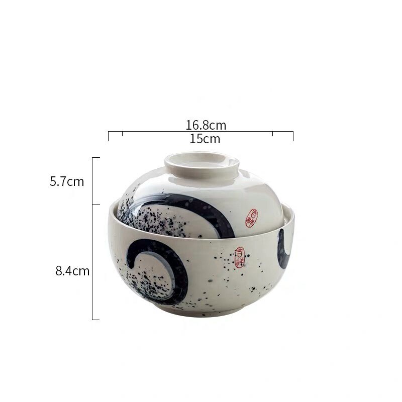 4.5/6.5 Inch Japanese Style Ceramic Dessert Stew Pot Noodle Soup Ramen Bowl Household Rice Bowl With Lid Dinnerware Set: 6.5 inch A