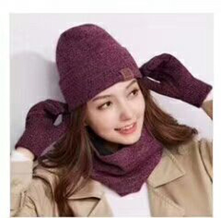 Zou.Rena sombreros de invierno bufandas guantes Conjunto de de Punto más terciopelo sombrero bufanda conjunto Kit masculino 3 unids/set gorros bufanda guante