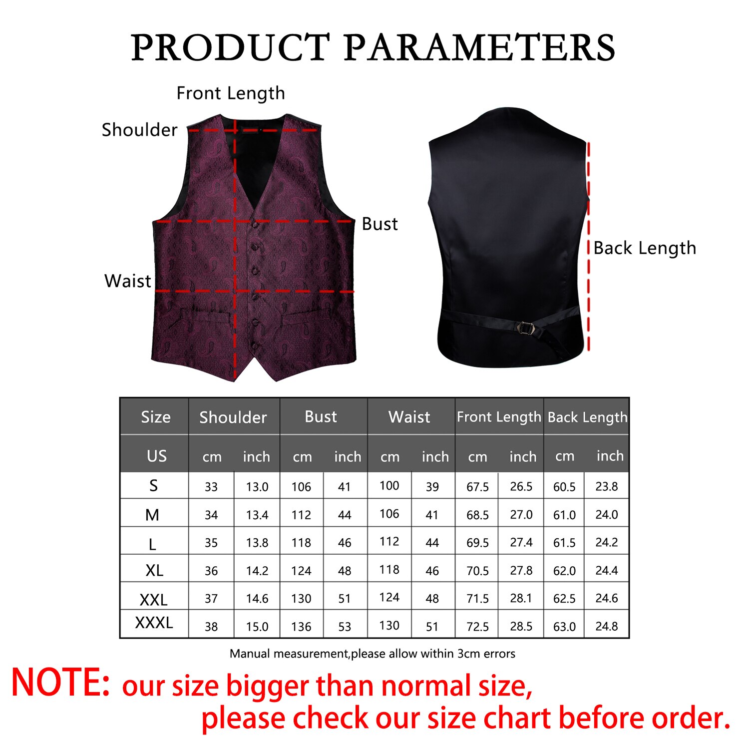 Mens Silk Waistcoat Vest Classic Red Paisley Suit Vest Jacquard Folral Handkerchief BowTie Handkerchief Set Barry.Wang