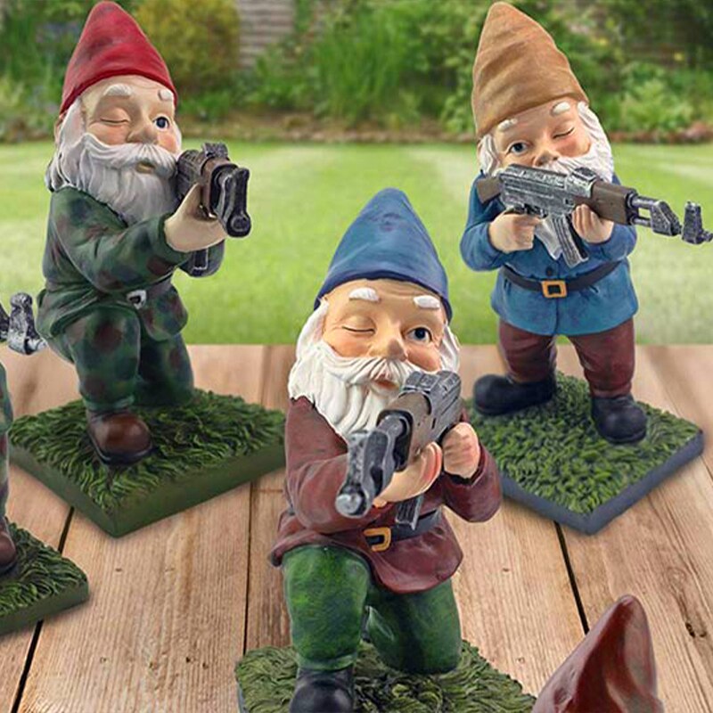 Funny Army Gnome Garden Statue Resin Desktop Lawn Ornament Figure Sculpture Outdoor Home Yard Decor Garden Decoration Statues