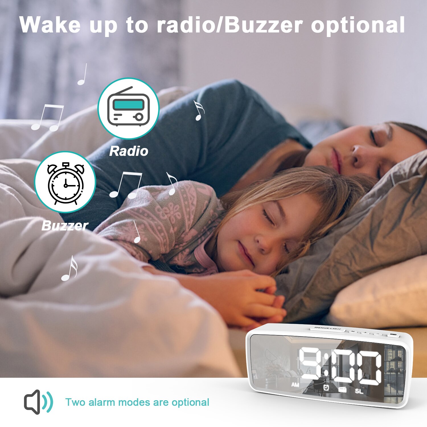 FM Radio LED Digital Smart Alarm Clock Watch Table Electronic Mirror Desktop Clocks 3 Levels Dimmer with Timer Snooze