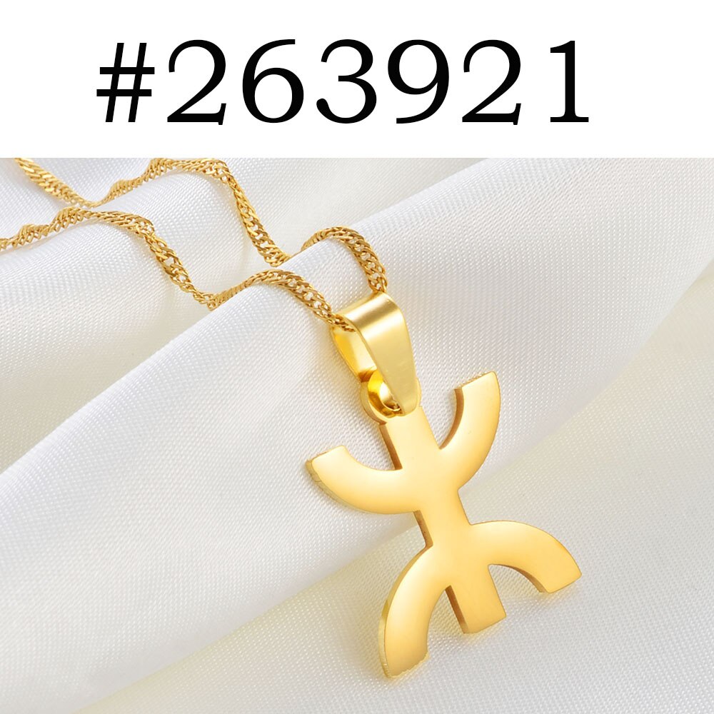 Anniyo afrikka berberit symboli riipus kaulakorut afrikkalainen berber kabyle tyyli hämmästyttävä korut  #263921: Kullan värinen / 45cm ohutta ketjua