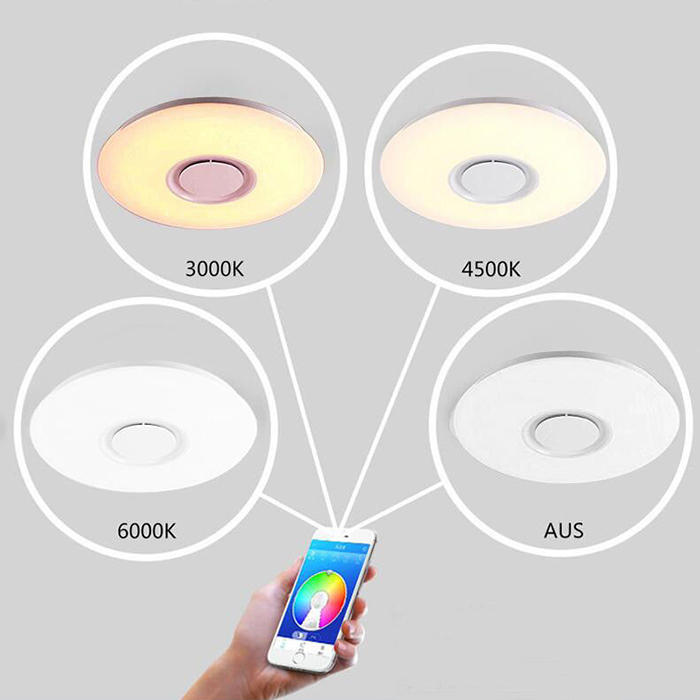 Musik led loftslampe 60w rgb indbygning rund stjernelys musik med bluetooth højttaler dæmpbart farveskiftende lys