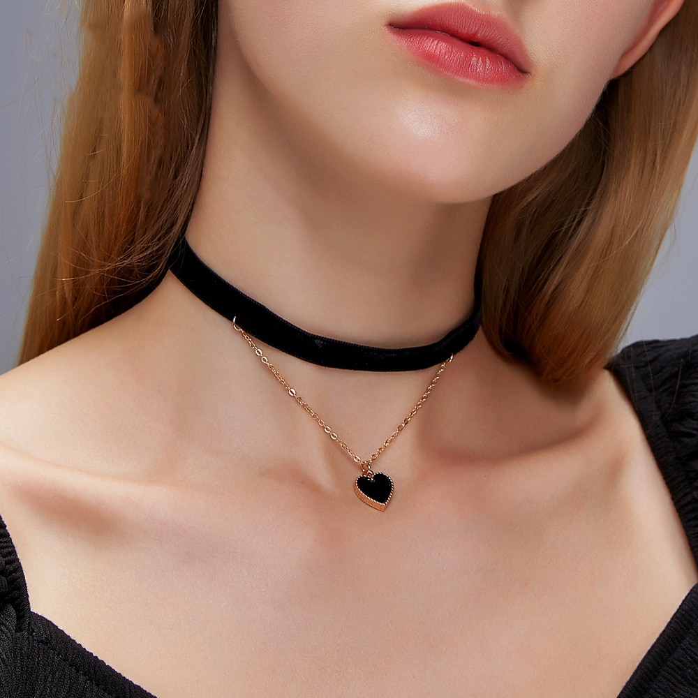 Collares de Gargantillas de corazón multicapa para mujer, Collar con colgante de corazón de cadena corta, joyería, bisutería