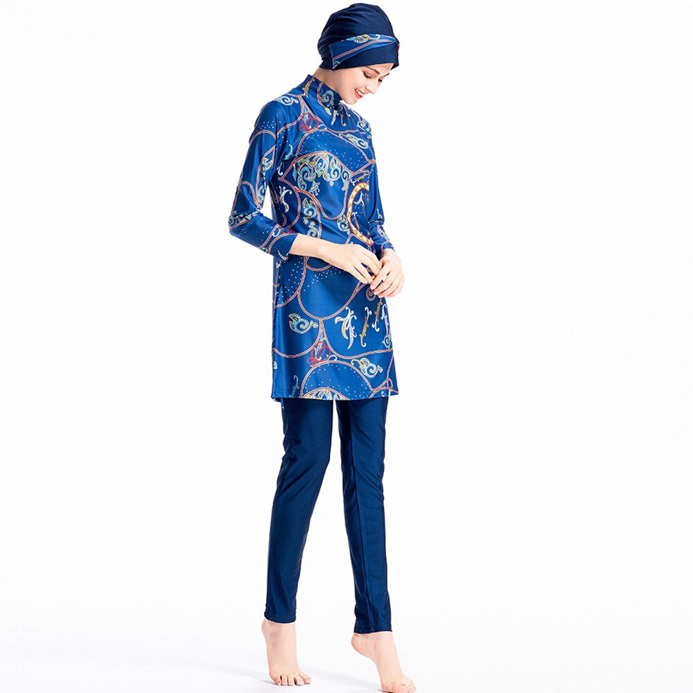 Islamico Arabo Le Donne Nuotare Usura Burkini Abbigliamento Spiaggia per Musulmani con Cappuccio Hijab Costume da Bagno Modest Nuotata Surf Usura di Sport Pieno Vestito di Nuoto: Dark Blue / 4XL