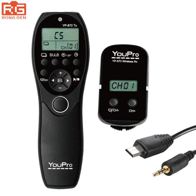 YouPro YP-870 II S2 2,4G Control remoto inalámbrico LCD temporizador obturador transmisor de lanzamiento receptor 32 canales para cámara Sony DSLR