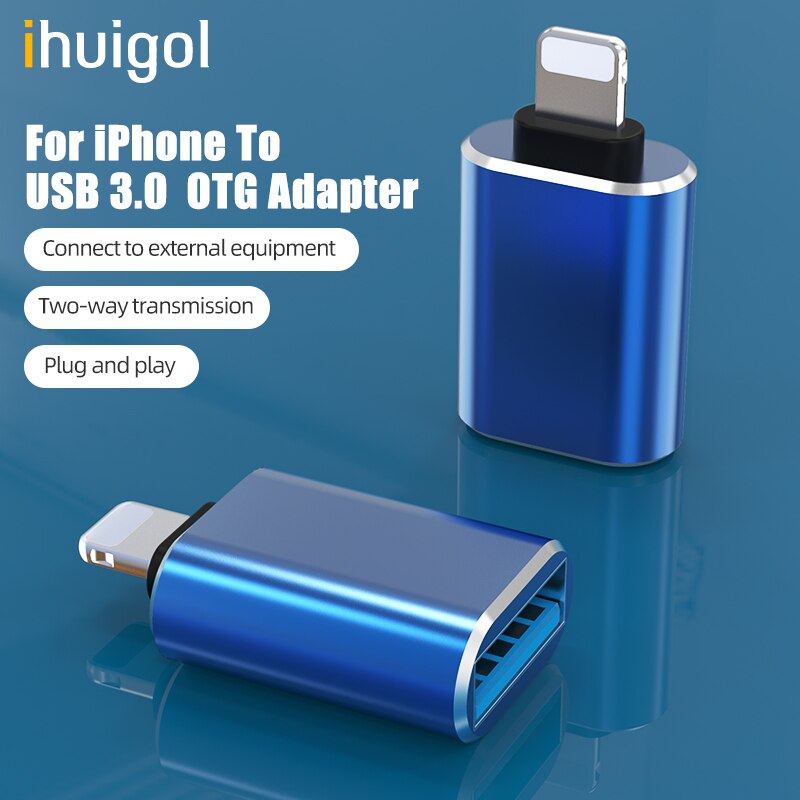 ihuigol OTG Adapter For iPhone 11 Pro Max USB 3.0 to Lighting Converter For iPad iOS 13 12 Data Camera U Disk Phone Accessories: Blue