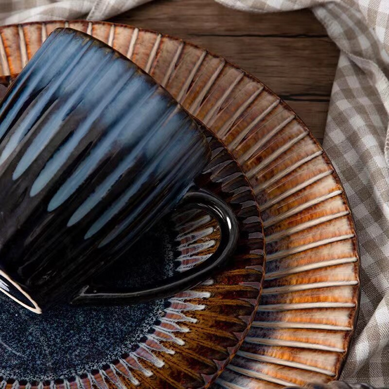 1pcs European Retro Ceramic Western Plate Personality Simple Oven Steak Plate Plate Salad Bowl And Mug