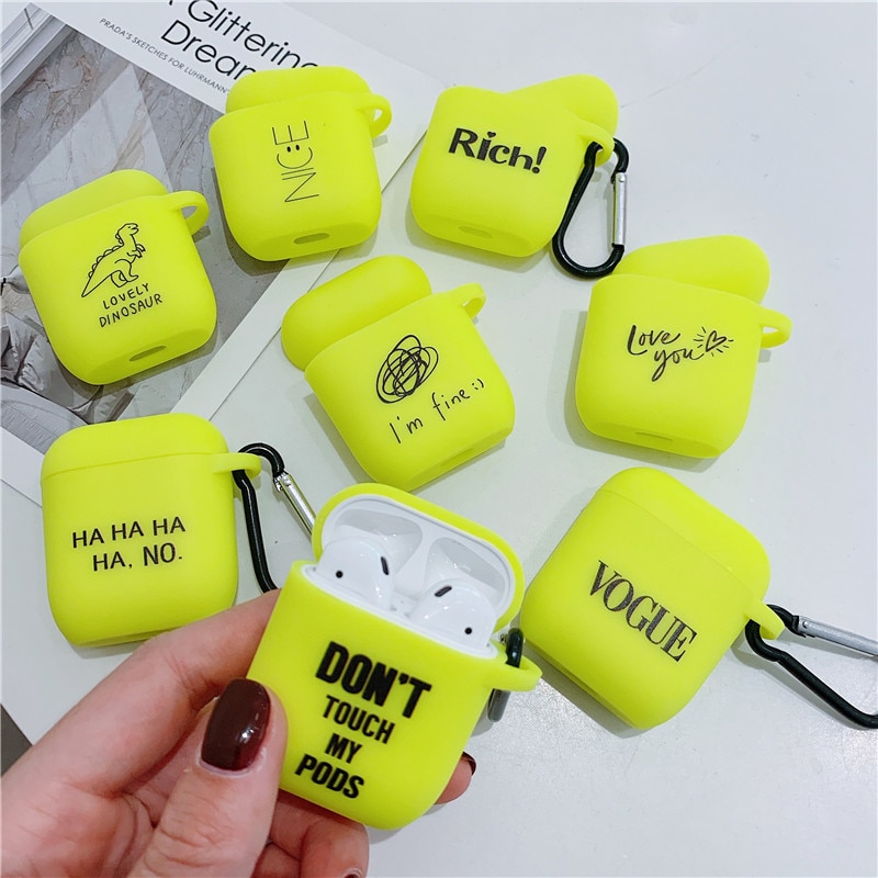 Leuchtstoff Farbe Buchstaben Fall für Apple Airpods 2/1 Fall Nette Bluetooth Kopfhörer Weiche Abdeckung für Airpod Kopfhörer Fall Box Tasche