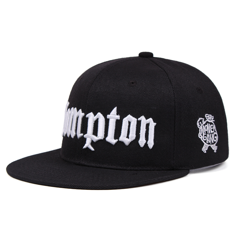 Gorra de béisbol de con bordado Compton, gorra de béisbol de Hip Hop, gorra deportiva de plana para Unisex, gorras ajustables para papá: Black