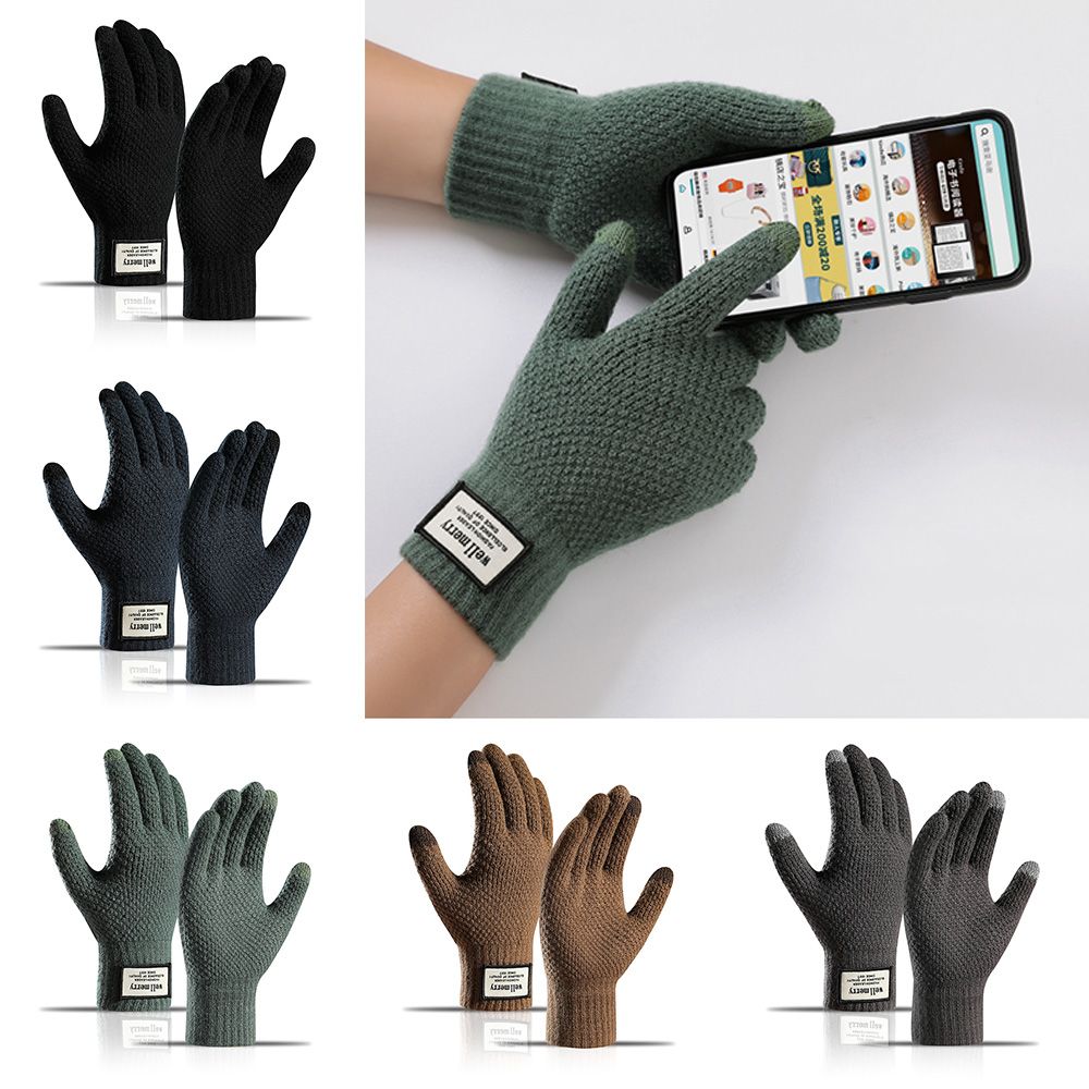Gants en laine et cachemire pour écran tactile, tricotés pour hommes, couleur unie, , hiver, automne, épais, , résistant au froid, hiver