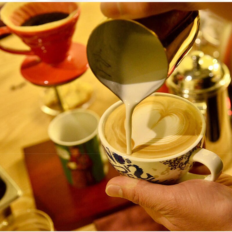 Barista askartelukahvi latte maidonvaahdotus kannu keittiö ruostumaton teräs maidonvaahdotus kannu espresso kahvi kannu työkalut #25