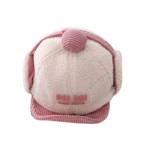 Babyhatt tecknad öronklaff mjuk mössa basebollkepsar faux fleece huvudbonader vinter barn solskydd sun sat kids snapback cap: Rosa