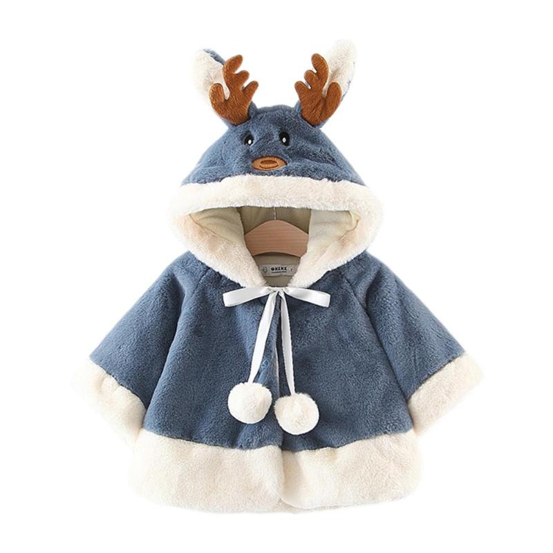 Abrigo coreano de algodón de dibujos animados para bebés y niñas, cálido abrigo de manga larga a la con costura con capucha, capa gruesa, chaquetas de lana: Azul / 12 meses