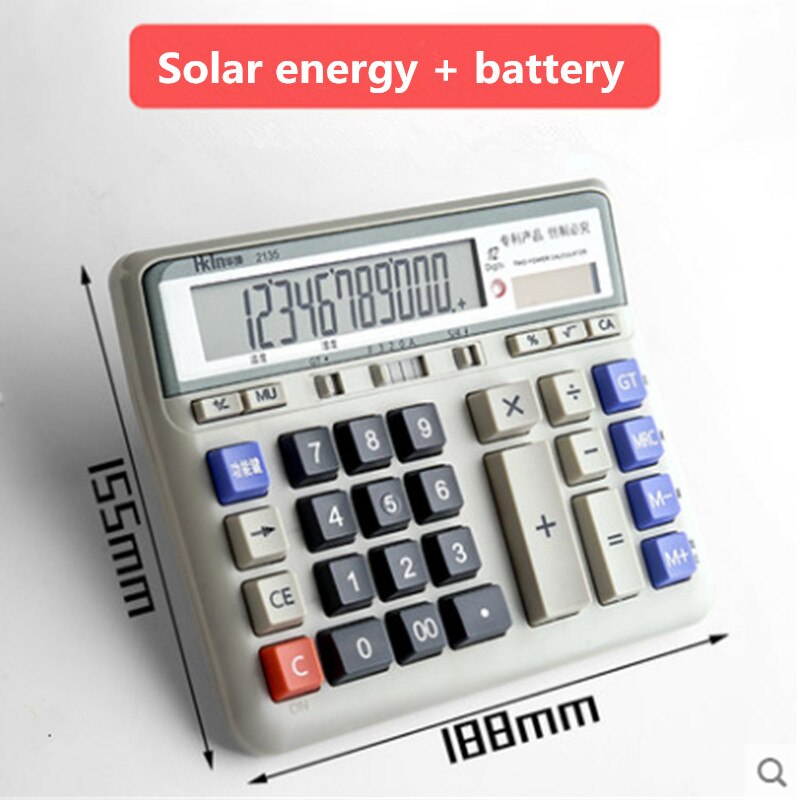 Large screen button solar cell financial accounting 12 digit multifunctional student examination office supplies calculator: Advanced version