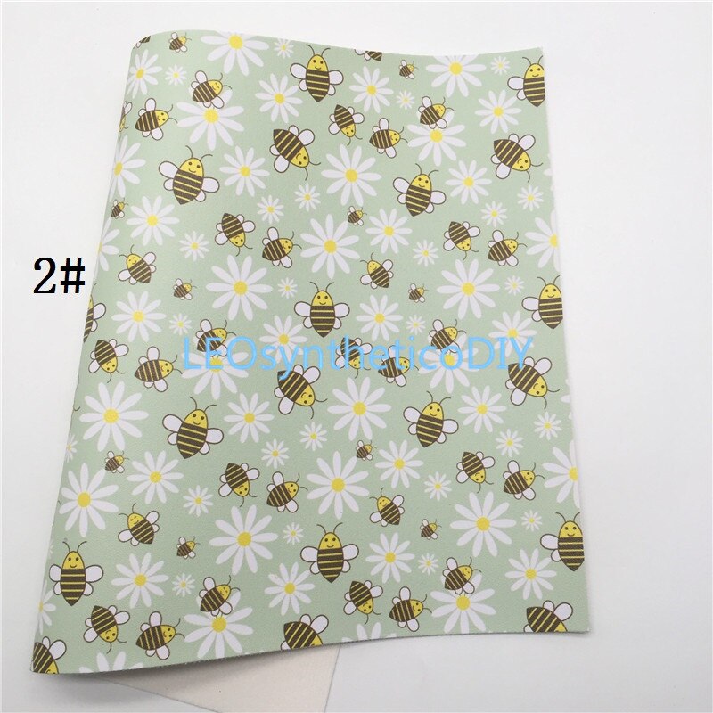 1Pc 21X29CM Bijen Daisy Bloemen Gedrukt Glitter Suède Zachte Voelde Back Faux Stof Maken Bows Leosyntheticodiy 6S25B: 2