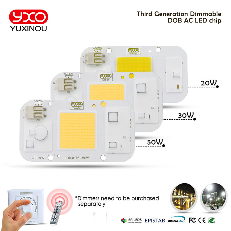 YXO YUXINOU DOB LED COB Chip 50W 40W 30W 20W 10W AC 220V No necesita controlador lámpara de bombilla IC inteligente para reflector LED DIY