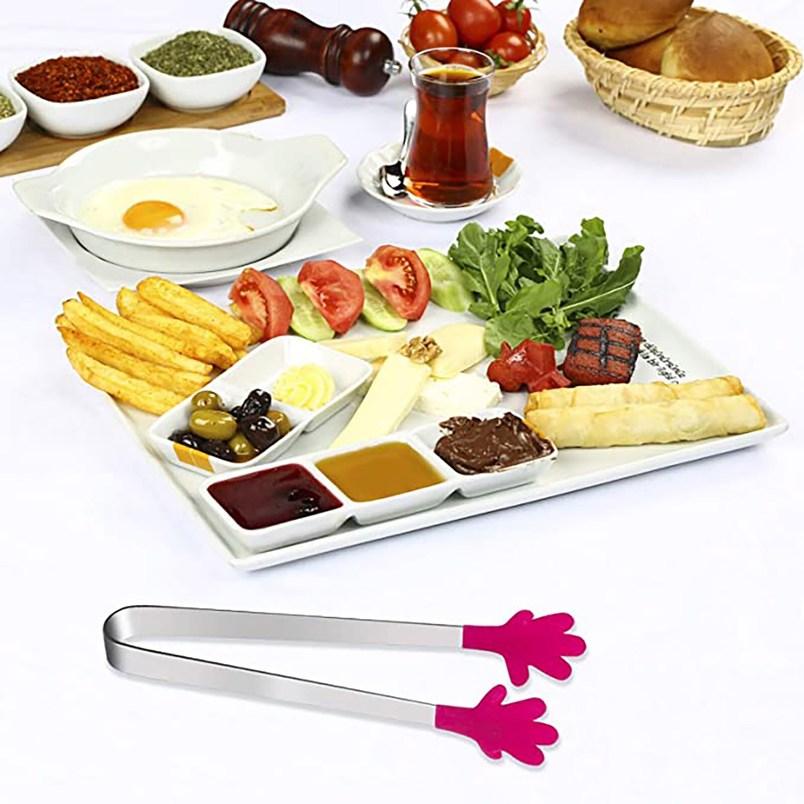 Stainless Steel Heat Resistant Kitchen Tong Ice Tong Small Non-slip Silicone Bread Tong Kitchen Tools Bbq Tools Accessories