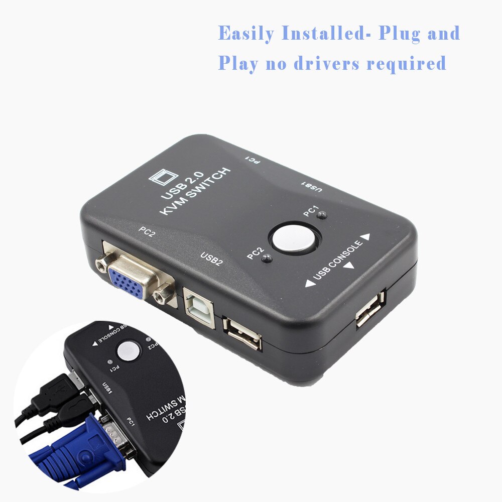 USB KVM Switch 2 Port VGA SVGA Switch Box USB 2.0 KVM Mouse Switcher Keyboard 1920*1440 Vga Splitter Box Sharing Switch