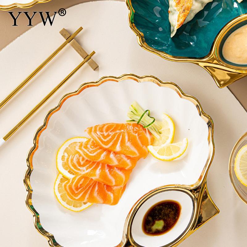 Accesorios para platos de cerámica, juego de platos de Sushi para el hogar, plato de bola de masa hervida, vajilla japonesa con forma de concha, accesorios de cocina