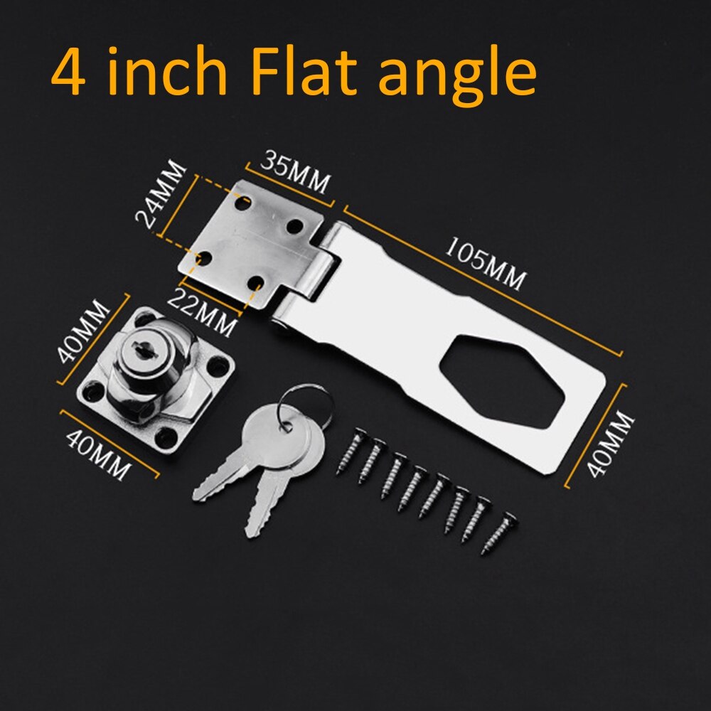 Agrafe de verrouillage à loquet avec clés, pour placard, carte de Garage, boucle de porte d'armoire, loquet pour meubles, cadenas antivol 1 jeu: 4 inch Flat angle