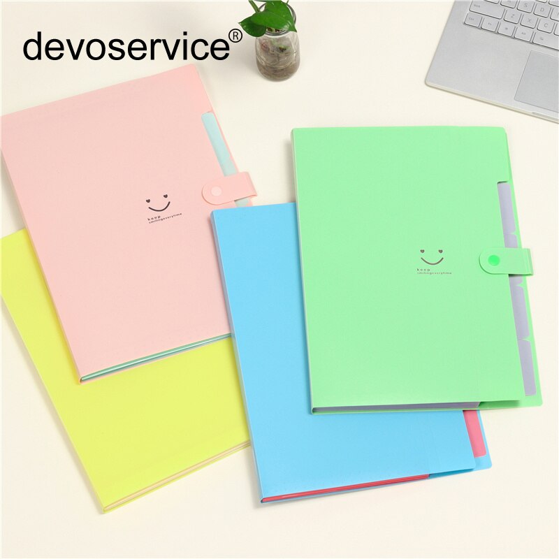 A4 Kawaii Smile Waterproof A4 File Folder 5 Layers Bags Expanding Wallet Bill Folders For Documents Carpeta