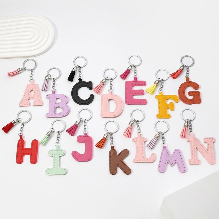 26-Fasen-Schlüsselanhänger mit englischem Buchstaben, PU-farbiges Leder, Quaste, Schlüsselanhänger, Anhänger für Damen, Taschenanhänger, , ein Freunde