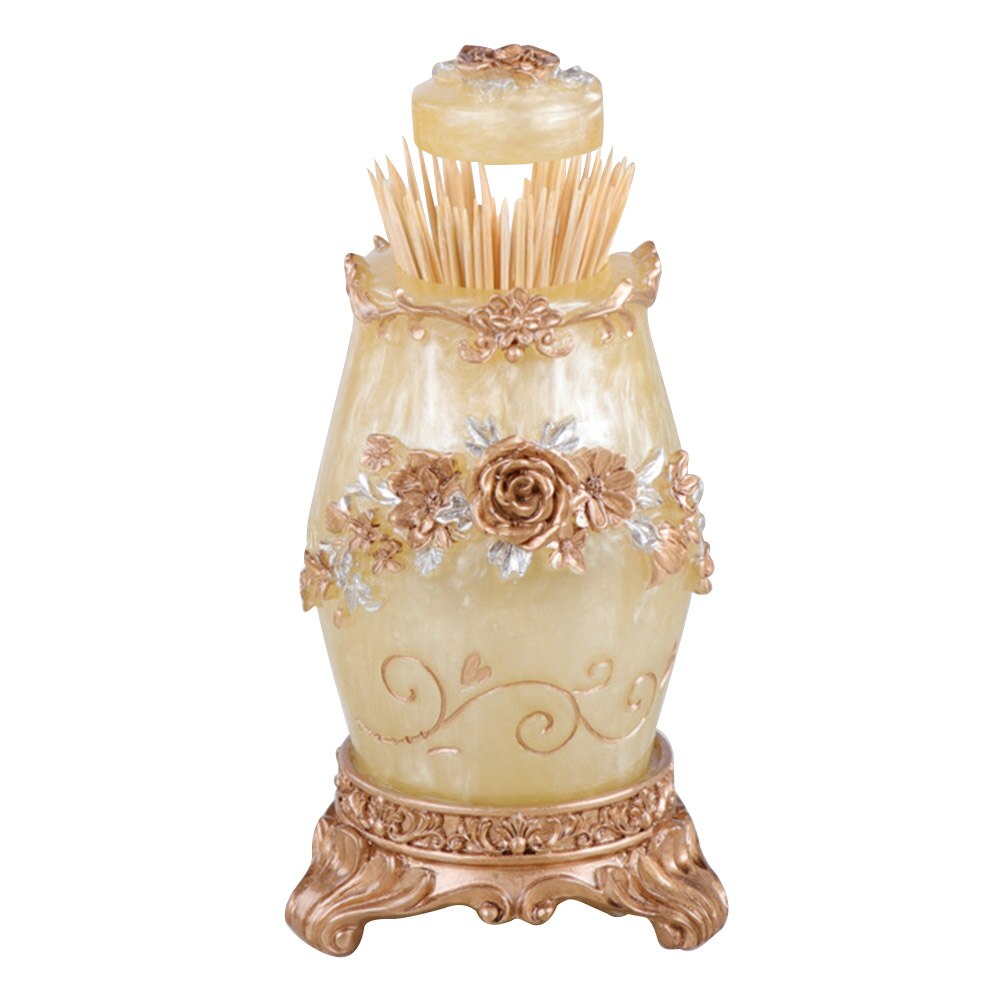 Toothpick Holder Party Cute Square Round Bars Home Kitchen Vintage Restaurant Container European Style Cotton Swab Resin: Gold Round